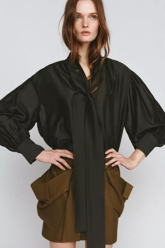 SATIN EFFECT SHIRT WITH TIES ZW COLLECTION | Zara US