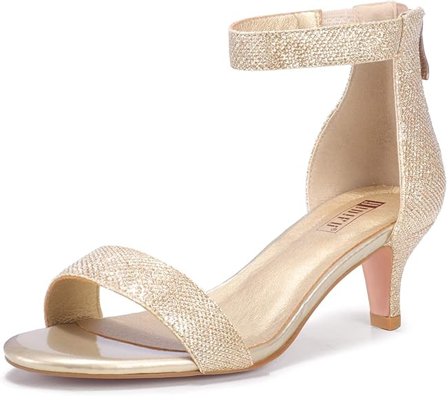 IDIFU Kitten Heels for Women IN2 Low Heels Open Toe Ankle Strap Heeled Sandals Wedding Bridal Eve... | Amazon (US)