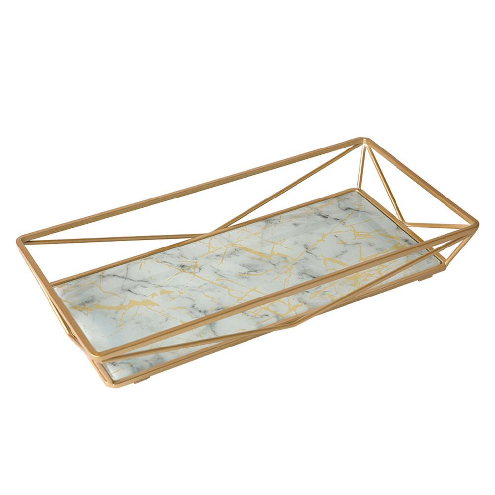 Home Details Marble Agate Design Geometric Vanity Tray in Gold, Gold with Marble Agate | The Home Depot