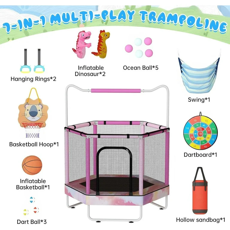 Baxluxe Toddler Trampoline for Kids Ages 3-8, 55in 7-in-1 Upgraded Indoor Trampoline with Net ,50... | Walmart (US)