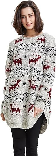 Shineflow Women's Reindeer Snowflake Midi Christmas Pullover Sweater Jumper | Amazon (US)