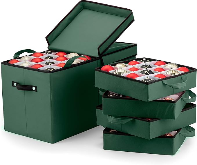 ZOBER Christmas Ornament Storage Box - Stores 128 3" Ornaments with Individual Trays - Tear Proof... | Amazon (US)