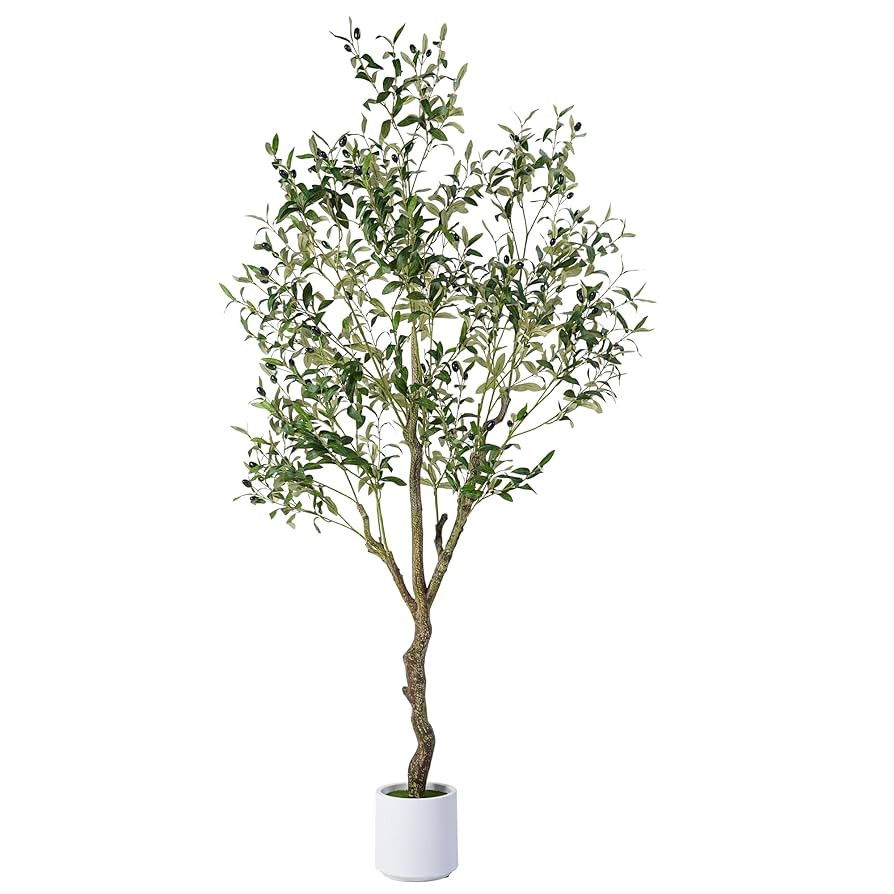Artificial Olive Tree 6FT, Indoor Fake Silk Plant with Realistic Trunk, Leaves, Fruits and White ... | Amazon (US)