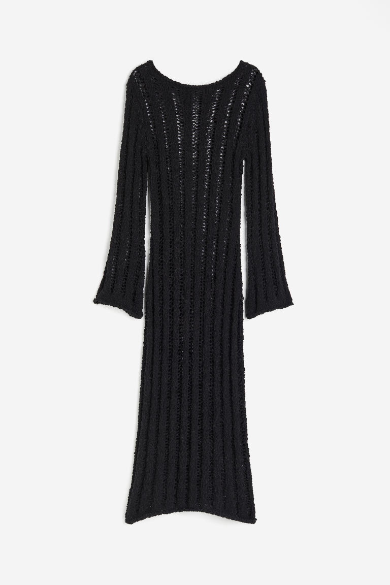 H & M - Ladder-stitch-look knitted dress - Black | H&M (UK, MY, IN, SG, PH, TW, HK)
