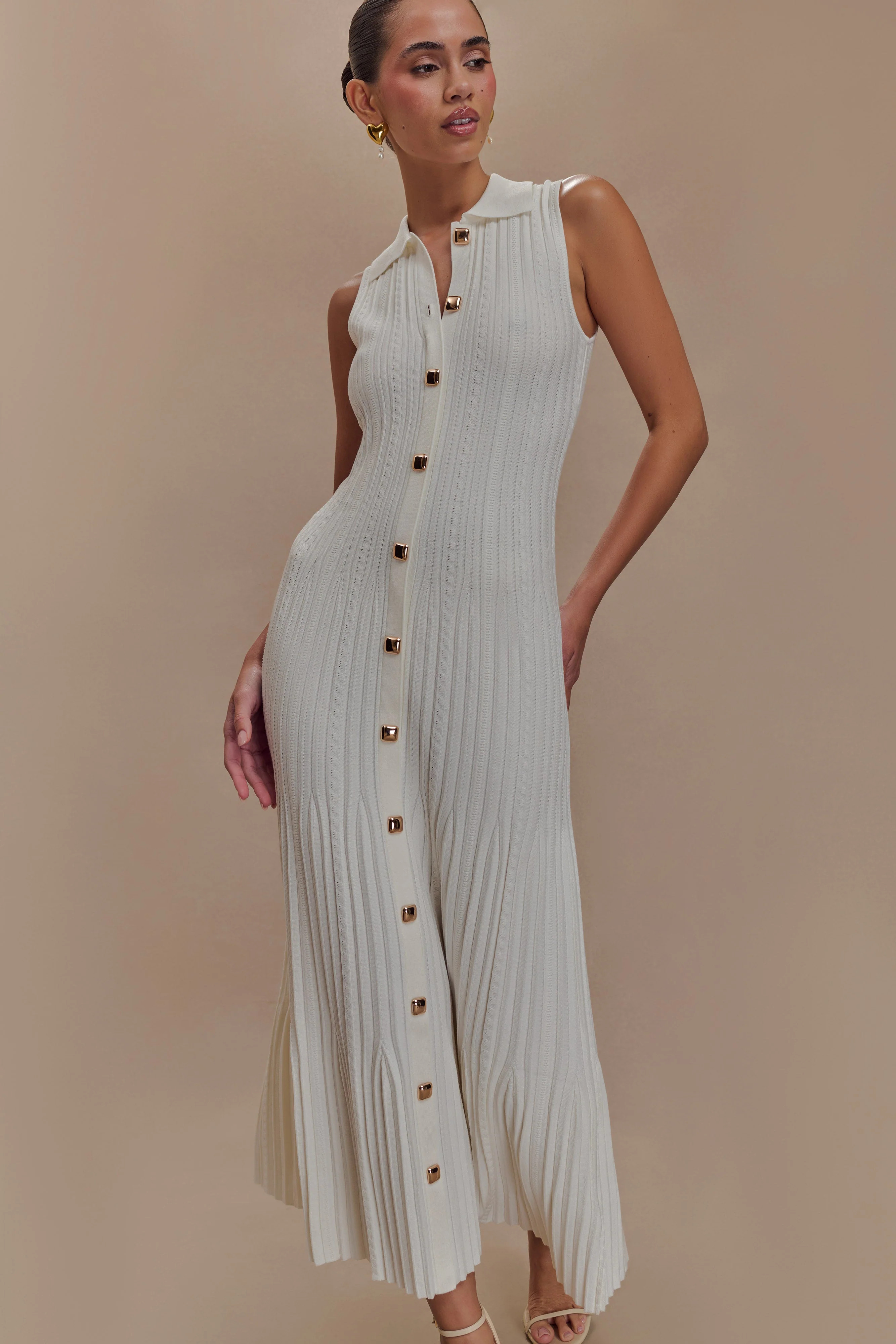 Margie Sleeveless Knit Midi Dress - White | Meshki (APAC)