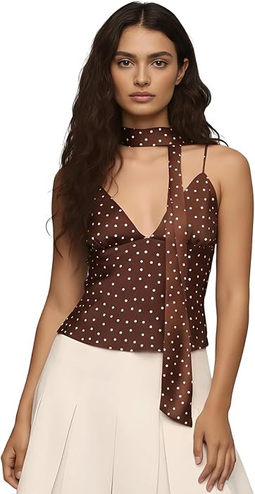 Women Y2K Polka Dots Camisole Tops Sleeveless Backless V Neck Crop Top Coquette Going Out Tank Ca... | Amazon (US)
