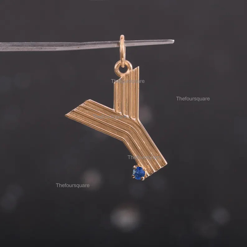 14k Solid Gold Fluted Charm, Solitaire Diamond Letter Charm, Initial Charm, Alphabet Charm Pendan... | Etsy (US)