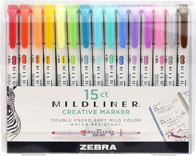 Mildliner Double Ended Highlighter Set, Broad and Fine Point Tips, Assorted Ink Colors, 15-Pack | Amazon (US)