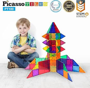 Amazon.com: PicassoTiles 100 Piece Set 100pcs Magnet Building Tiles Clear Magnetic 3D Building Bl... | Amazon (US)