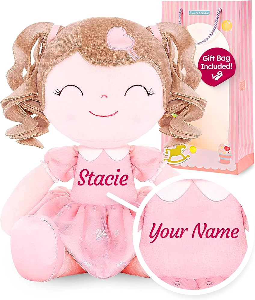 Gloveleya Personalized Curly Doll with Your Name - Cute Custom Pink Soft Plush Doll for Girls Plu... | Amazon (US)