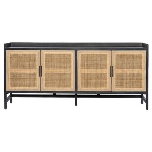 Open Box Corazon Global Woven Natural Cane Black Wash Mango Wood Sideboard | Kathy Kuo Home