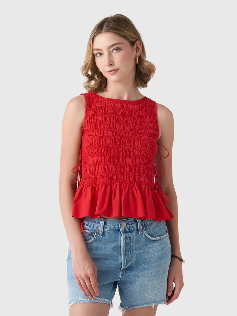 GANNI Women's Cotton Poplin Smock Tie String Top | Saint Bernard