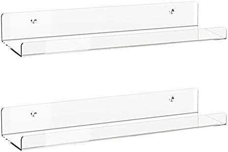 Acrylic Floating Shelves, 2 Pack of 15 inches Invisible Acrylic Floating Wall Ledge Shelf, Wall M... | Amazon (US)