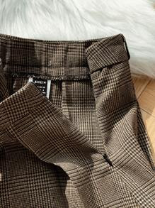 Comfortcana Houndstooth Pleated A-Line Skirt For Women With Double Buckle Belt | SHEIN