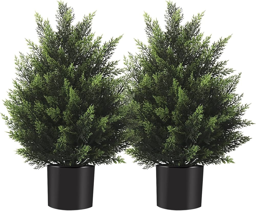 2FT Artificial Cedar Topiary Tree Lifelike Faux Cedar Pines Christmas Trees UV Rated Faux Shrubs ... | Amazon (US)