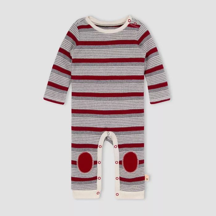 Burt's Bees Baby® Baby Boys' 'Long Road' Organic Cotton Striped Thermal Jumpsuit - Gray | Target