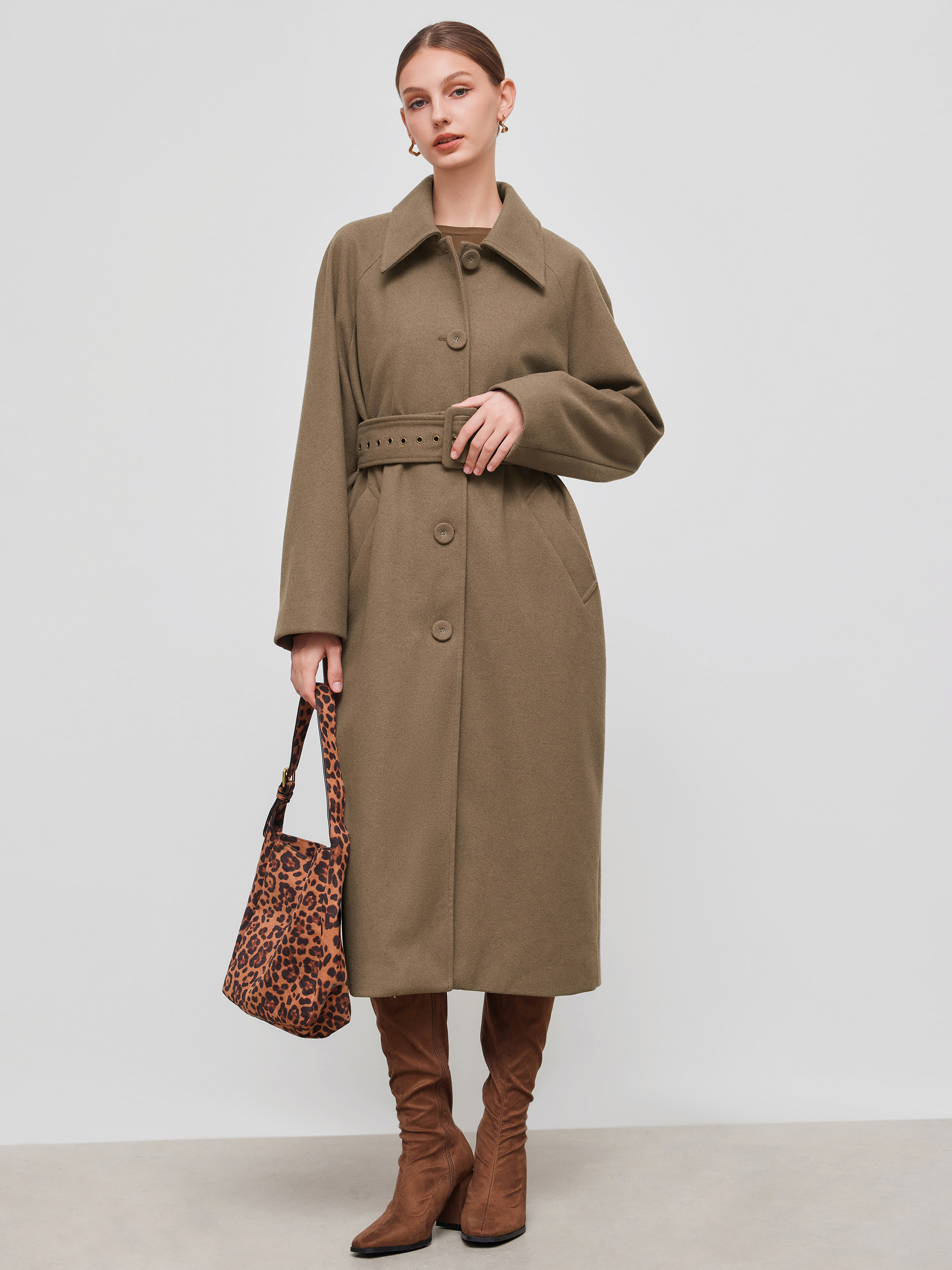 Wool-like fabrics Wool-look Collar Pocket Oversized Coat With Belt For Work | Cider