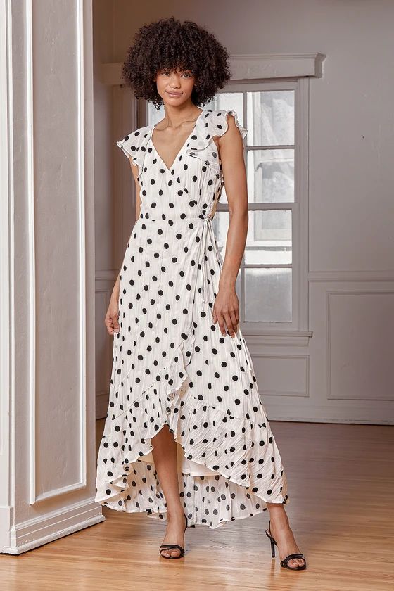 Behold the Beauty Cream Polka Dot Flutter Sleeve Maxi Wrap Dress | Lulus (US)