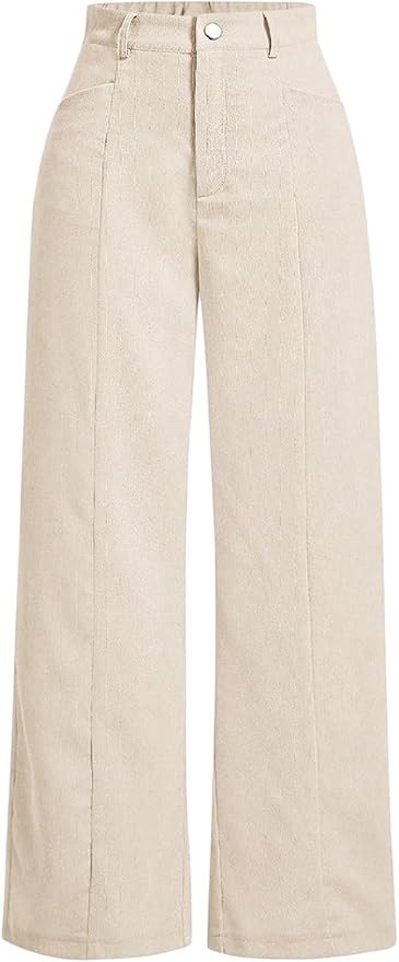WDIRARA Women's High Waisted Straight Leg Corduroy Long Pants with Pockets | Amazon (US)