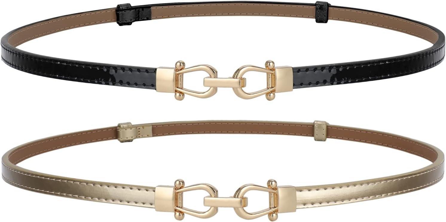 JASGOOD Leather Skinny Belts for Women Plus Size Ladies Thin Waist Belts Adjustable for Jeans Pants Dresses with Gold Buckle | Amazon (US)