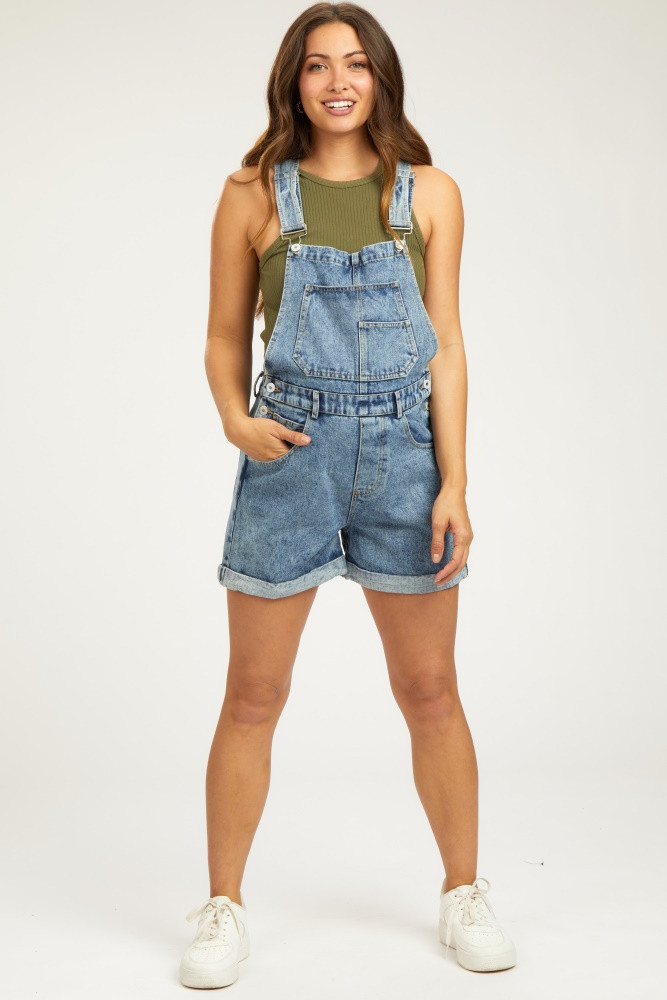 Blue Rolled Hem Maternity Short Overalls | PinkBlush Maternity