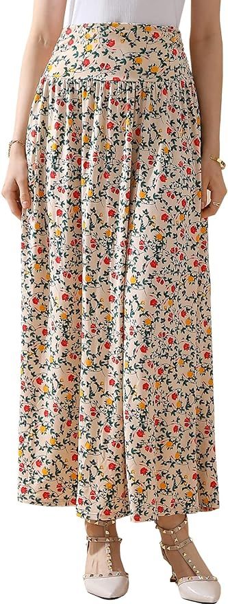 DOUBLJU Women's High Waist Maxi Skirts for Women Long Length Skirts with Pockets | Amazon (US)