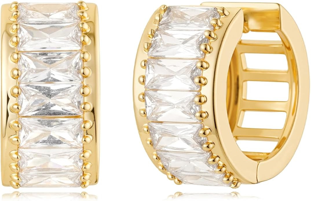 MYEARS Women Gold Earrings Huggie Hoop Cubic Zirconia 14K Gold Plated Small Simple Hypoallergenic... | Amazon (US)