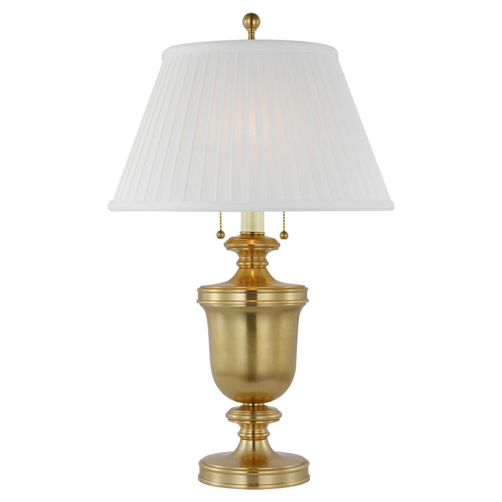 Visual Comfort Classical Antique Burnished Brass Silk Pleated Shade Table Lamp | Kathy Kuo Home