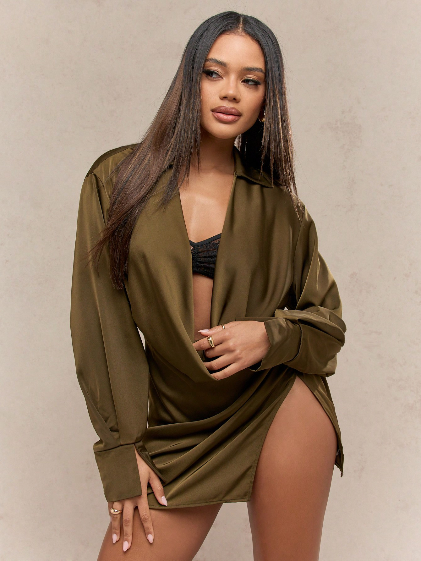 MISSGUIDED Satin Deep Cowl Collar Neck Side Slit Mini Dress | SHEIN USA | SHEIN