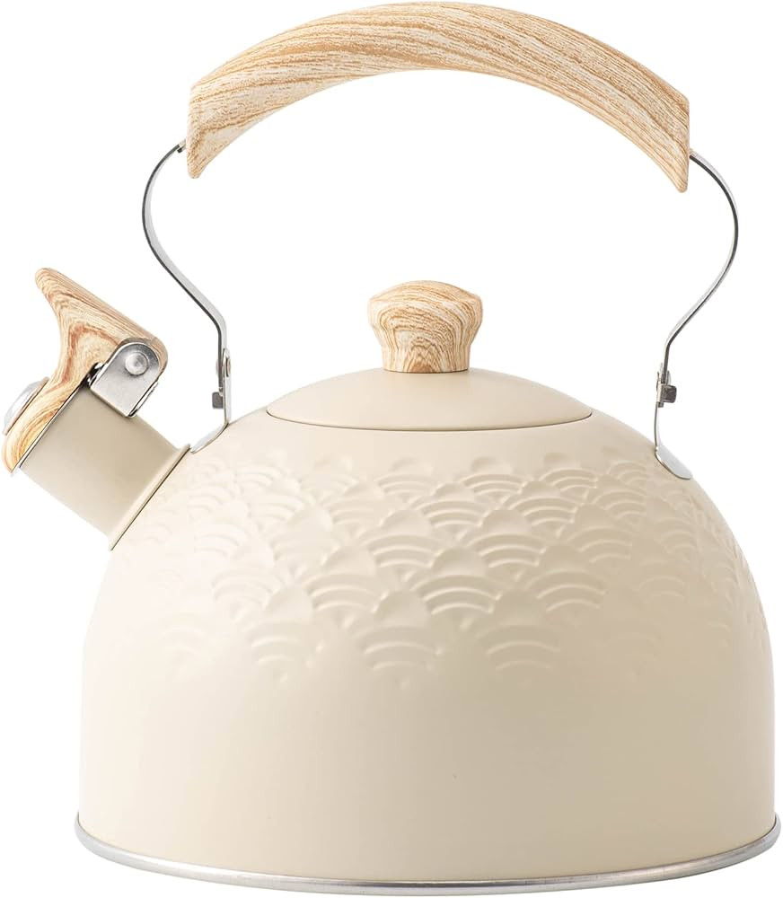 Whistling Tea Kettle Stainless Steel Tea Pots for Stove Top Stylish Kettle With Wood Pattern Anti-sl | Amazon (US)