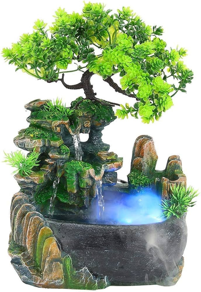 Rockery Fountain Atomizer, Indoor Water Fountain with Lights, Tabletop Fountain Waterfall, Small ... | Amazon (UK)