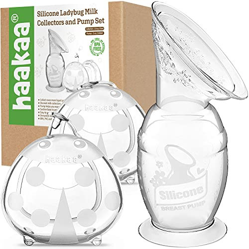 haakaa Manual Breast Pump Collector with Suction Base 5oz/150ml and Ladybug Milk Collector 2.5oz/75ml Combo for Breastfeeding, Made of Food Grade Silicone | Amazon (US)
