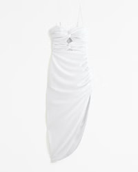 Ruched Front Cutout Asymmetrical Midi Dress | Abercrombie & Fitch (US)