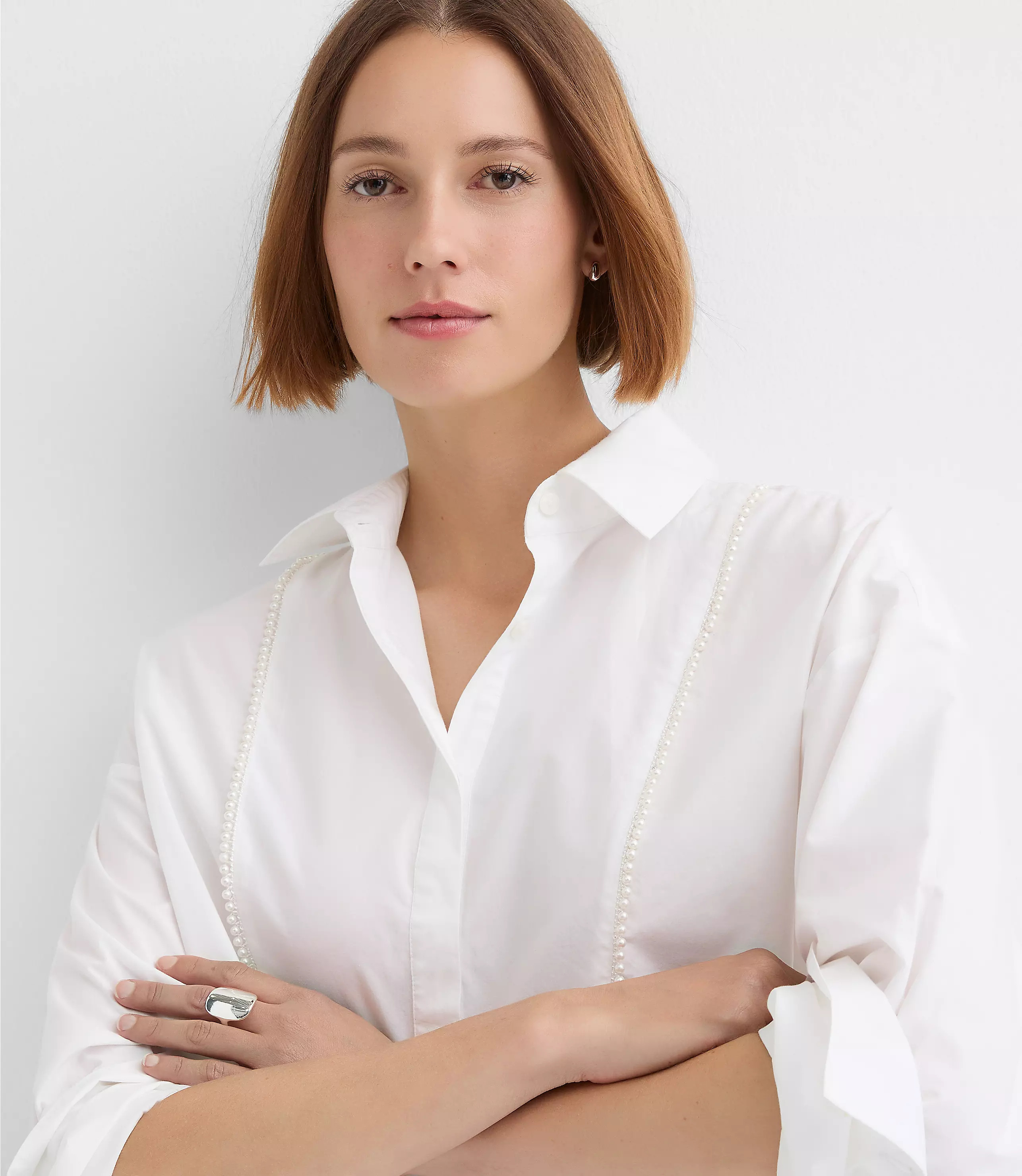 Pearlized Bib Tuxedo Shirt | LOFT