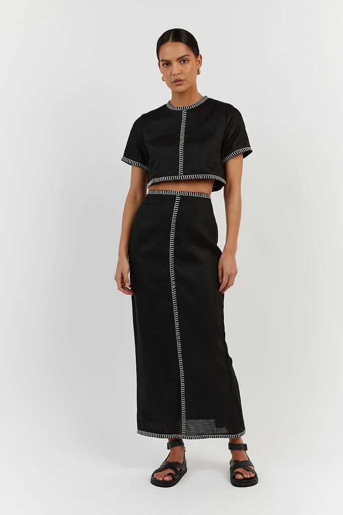 BELLA BLACK LINEN CROP TOP | DISSH