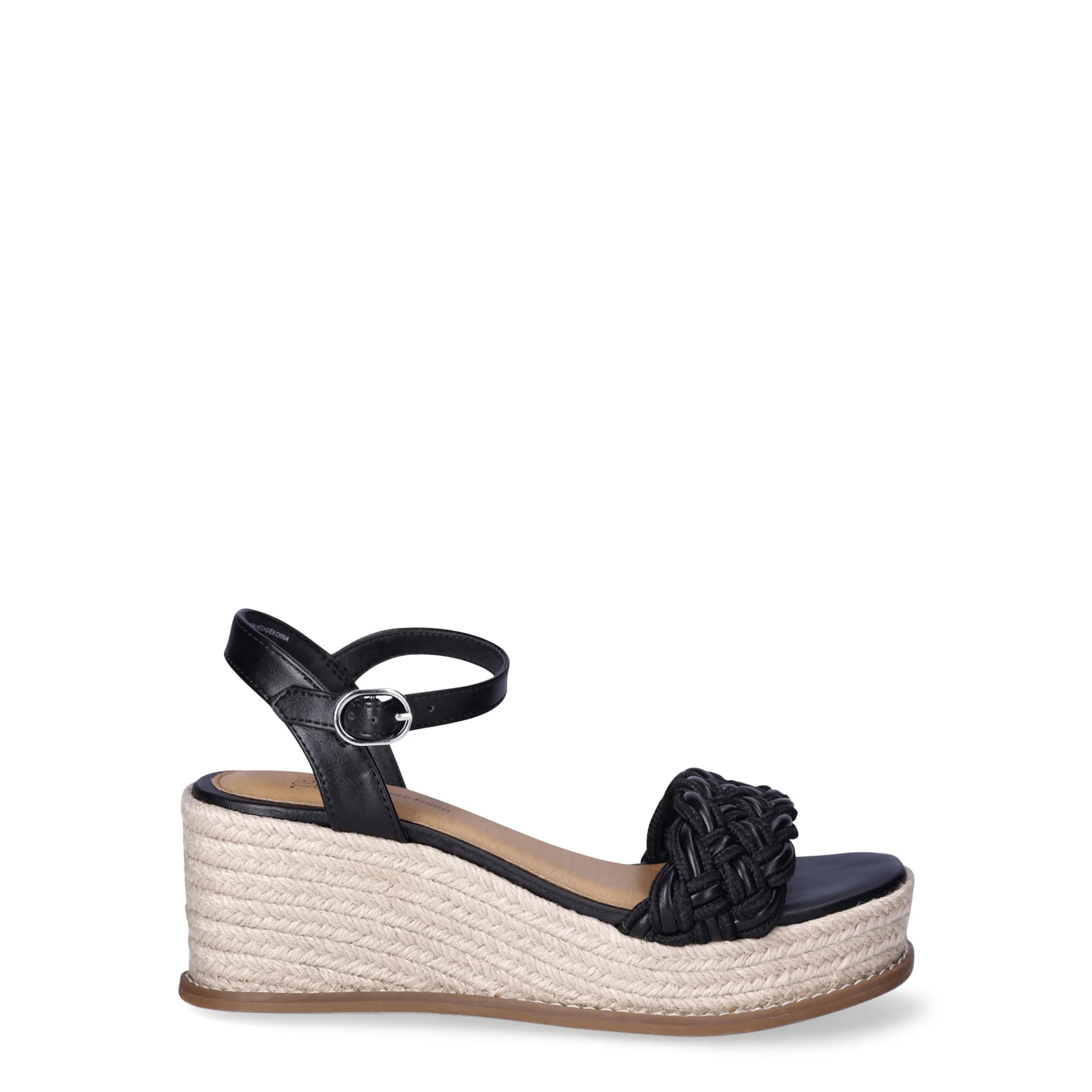 Time and Tru Women's Braided Mid-Heel Wedge Sandals, Wide Width Available - Walmart.com | Walmart (US)