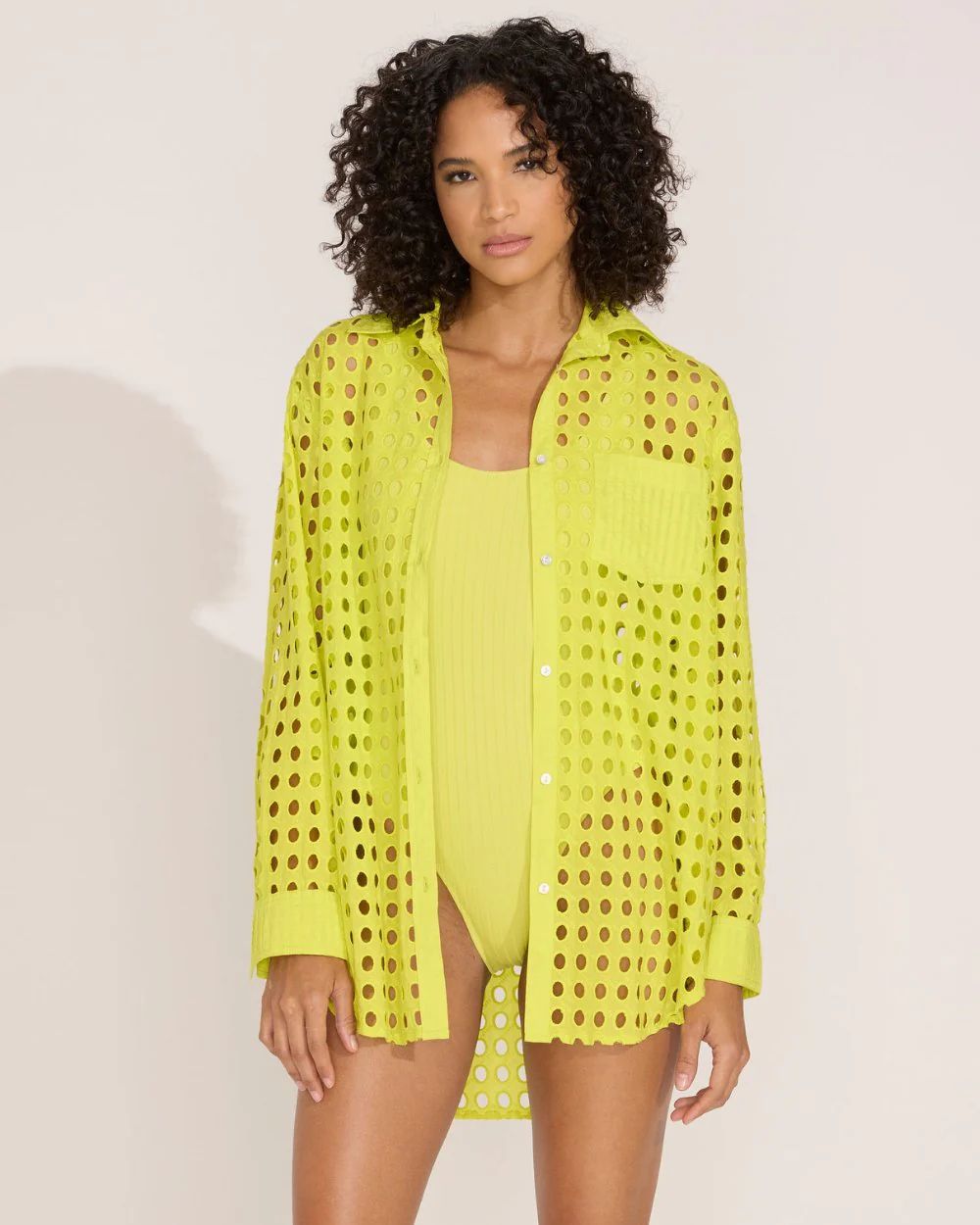 The Eyelet Oxford Tunic in Chartreuse | Solid & Striped