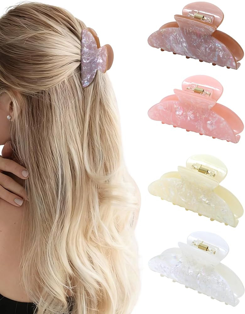 ACECHA 4 Pack Acrylic Hair Claw Clips for Women, 3.1" Shiny Nonslip Hair Grip Hairclips for Thin ... | Amazon (US)