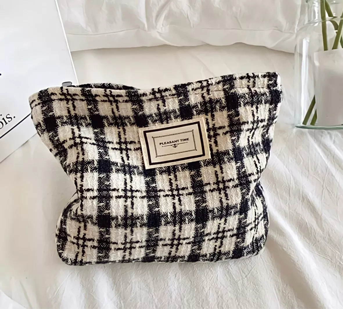 Checkered Makeup Bag, Corduroy Chessboard Cosmetic Bag for Purse, Small  Cosmetic Pounch Cute Travel Checkered Cosmetic Bag for Women