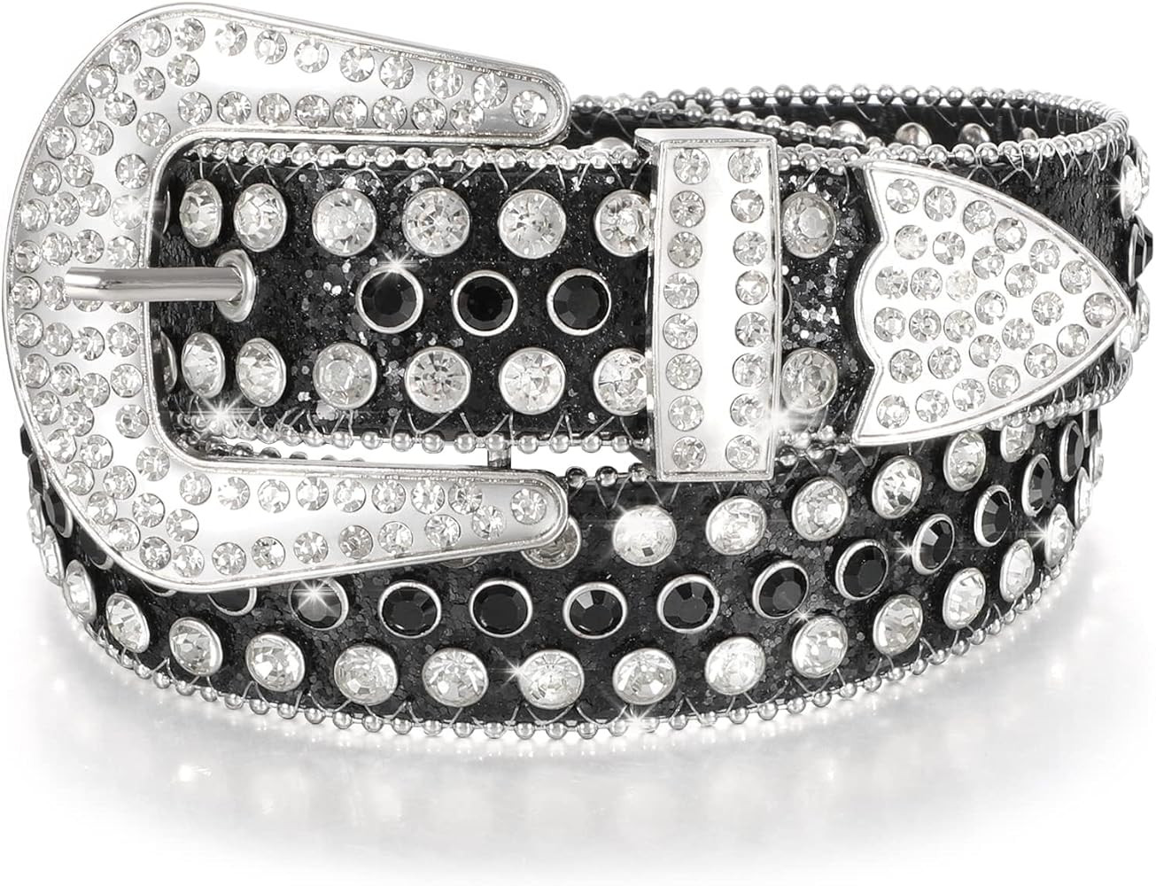 Men Women's Rhinestone Bling Studded 1.5" Leather Belts for Jeans Pants with Fashion Silver Buckl... | Amazon (US)