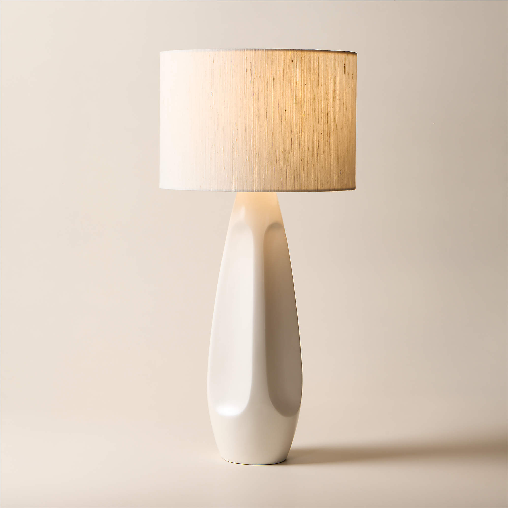 Saxon White High-Gloss Resin Table Lamp with Silk Shade | CB2 | CB2