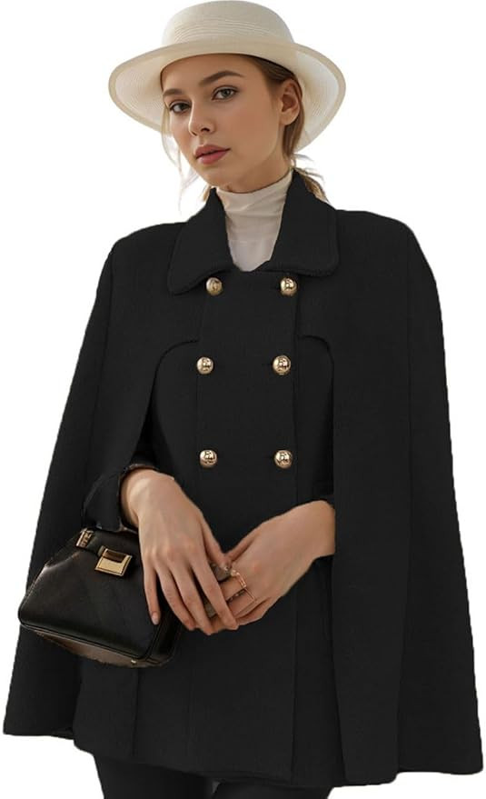 CHARTOU Women's Elegant Poncho Double-Breast Slit Sleeve Flowy Wool Blend Cape Cloak Coat | Amazon (US)