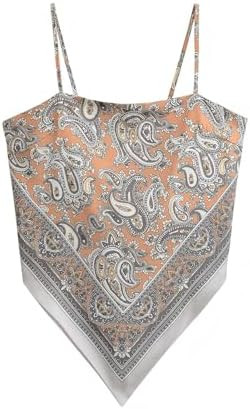Outoshe Women's Paisley Satin Bandana Tube Top Tie Back Adjustable Spaghetti Strap Sleeveless Boh... | Amazon (US)