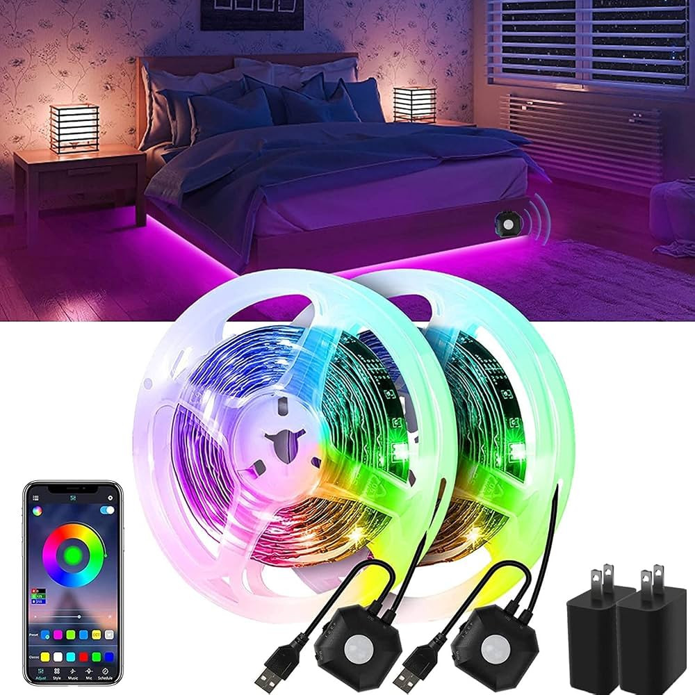 Motion Activated Under Bed Lights, 2x9.84ft 5050 RGB Color Changing LED Strip Lights with Sensor,... | Amazon (US)