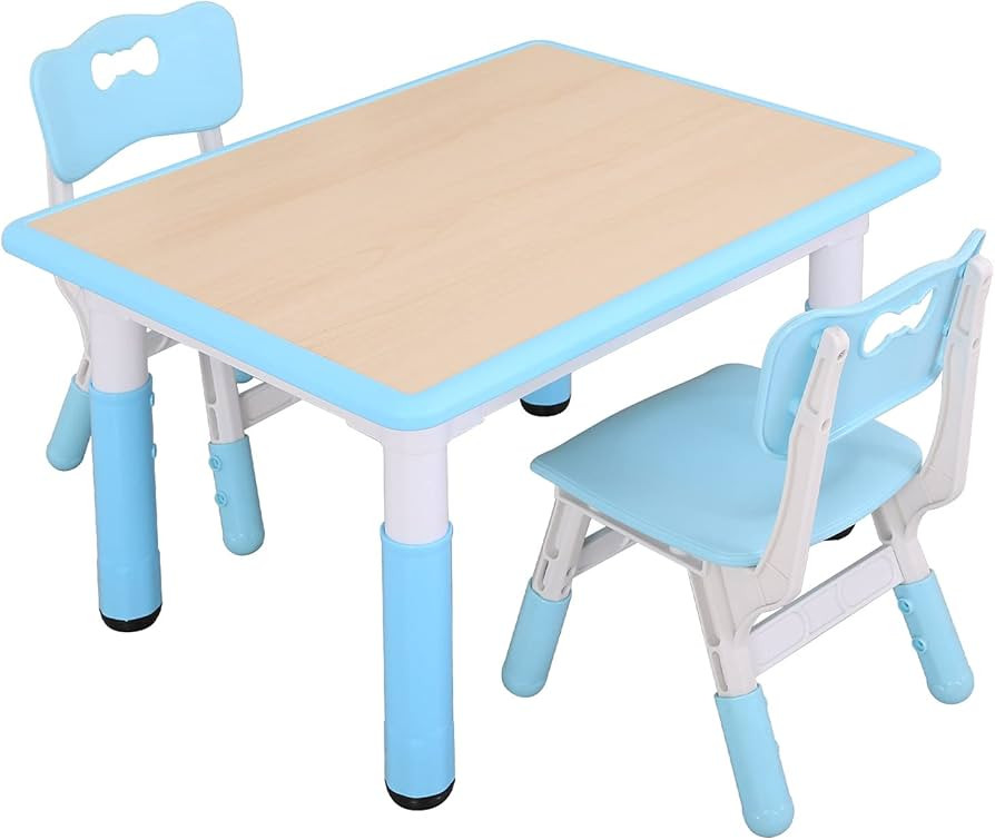 UNICOO - Kids Study Table and Chairs Set, Height Adjustable Plastic Children Art Desk with 2 Seat... | Amazon (US)