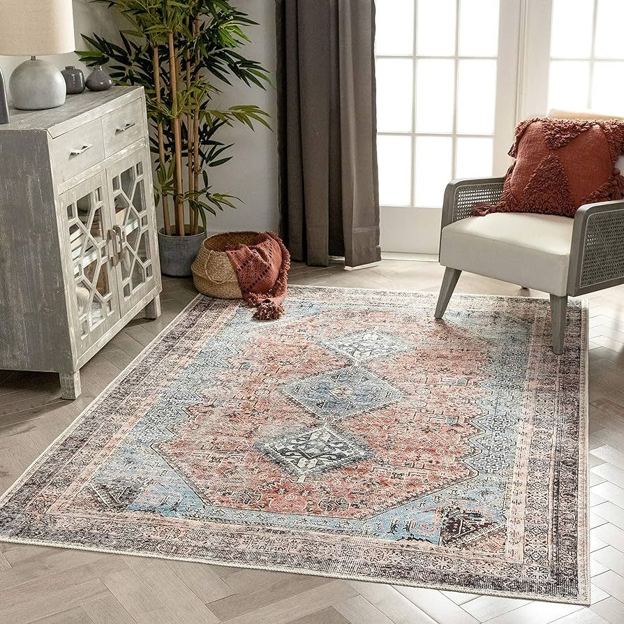 Well Woven Menda Light Blue Machine Washable Vintage Style Updated Classic Distsressed Area Rug (... | Amazon (US)