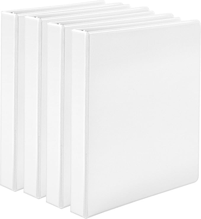 Amazon Basics 3 Ring Binder with 1 Inch D-Ring and Clear Overlay, White, Pack of 4 | Amazon (US)