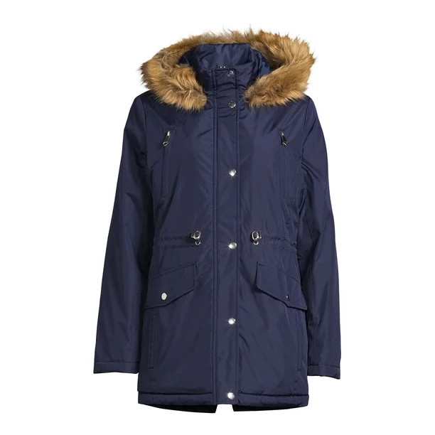 Big Chill Women's Heavy Coated Anorak Coat with Faux Fur Hood - Walmart.com | Walmart (US)