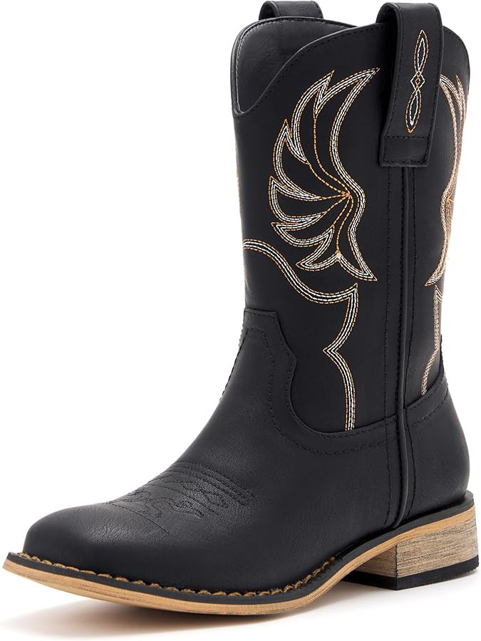 Kids Western Boots for Boys Girls Embroidered Cowgirl Cowboy Boots Square Toe Mid Calf Riding Sho... | Amazon (US)