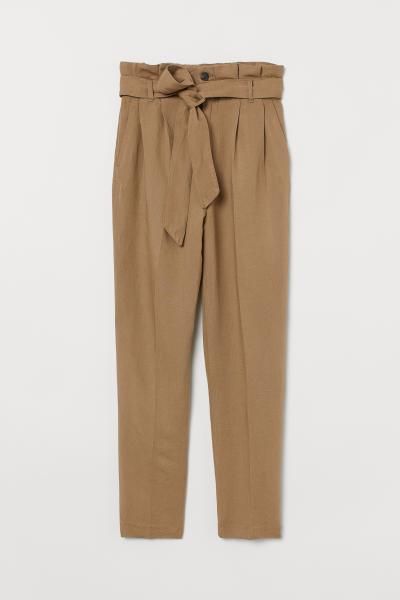 Pants in airy, woven linen and viscose fabric with a high waist. Elastication at back of waistban... | H&M (US)
